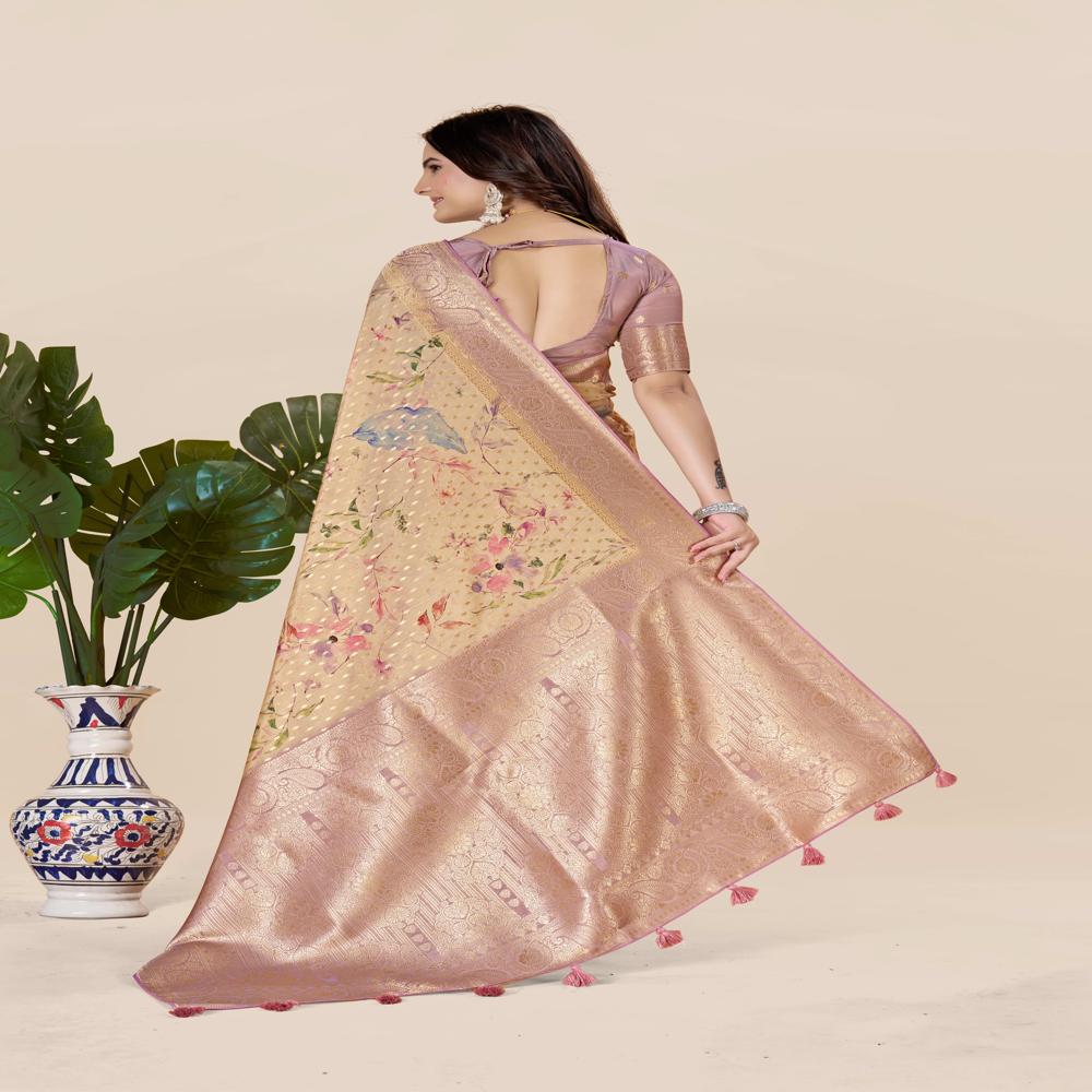 Purple And Pink Tussar Saree