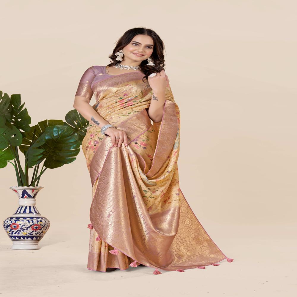 Purple And Pink Tussar Saree