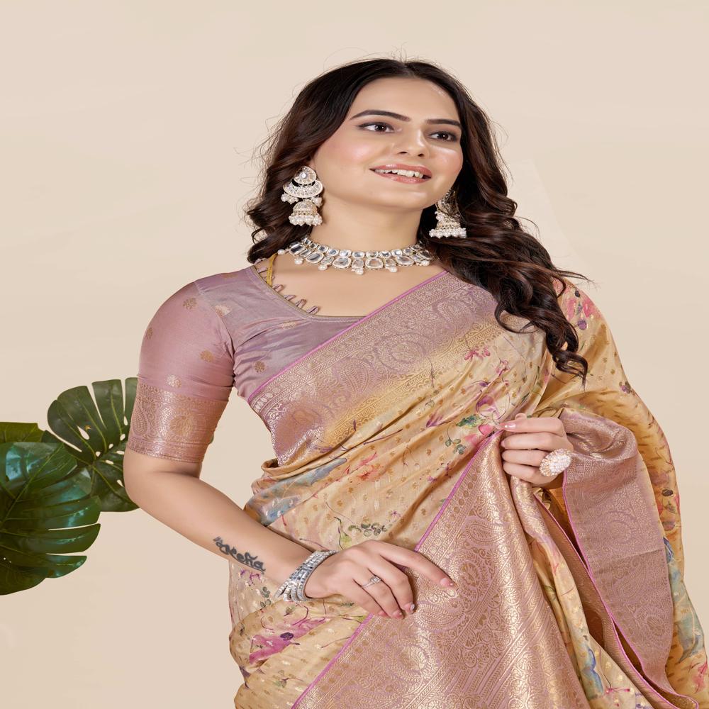 Purple And Pink Tussar Saree
