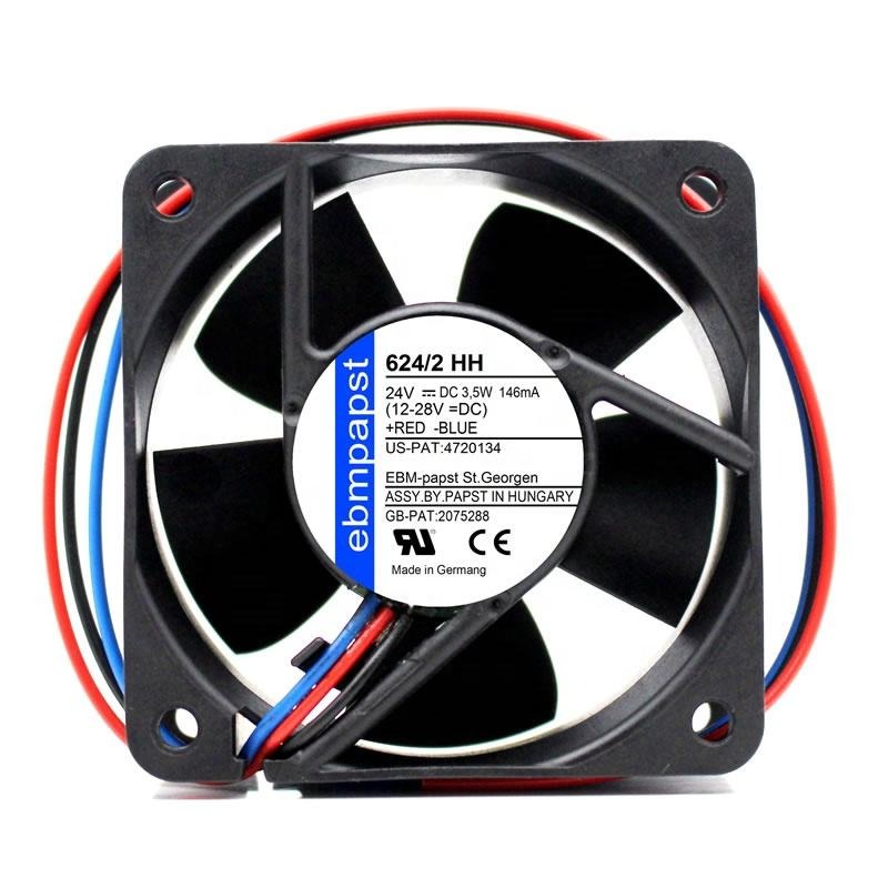 ebmpapst 624/2HH 6025 24V DC 6cm 60x60x25mm 3.5W 33CFM 8200RPM Ball Bearing Axial Cooling Fan for Cabinet Drive Module