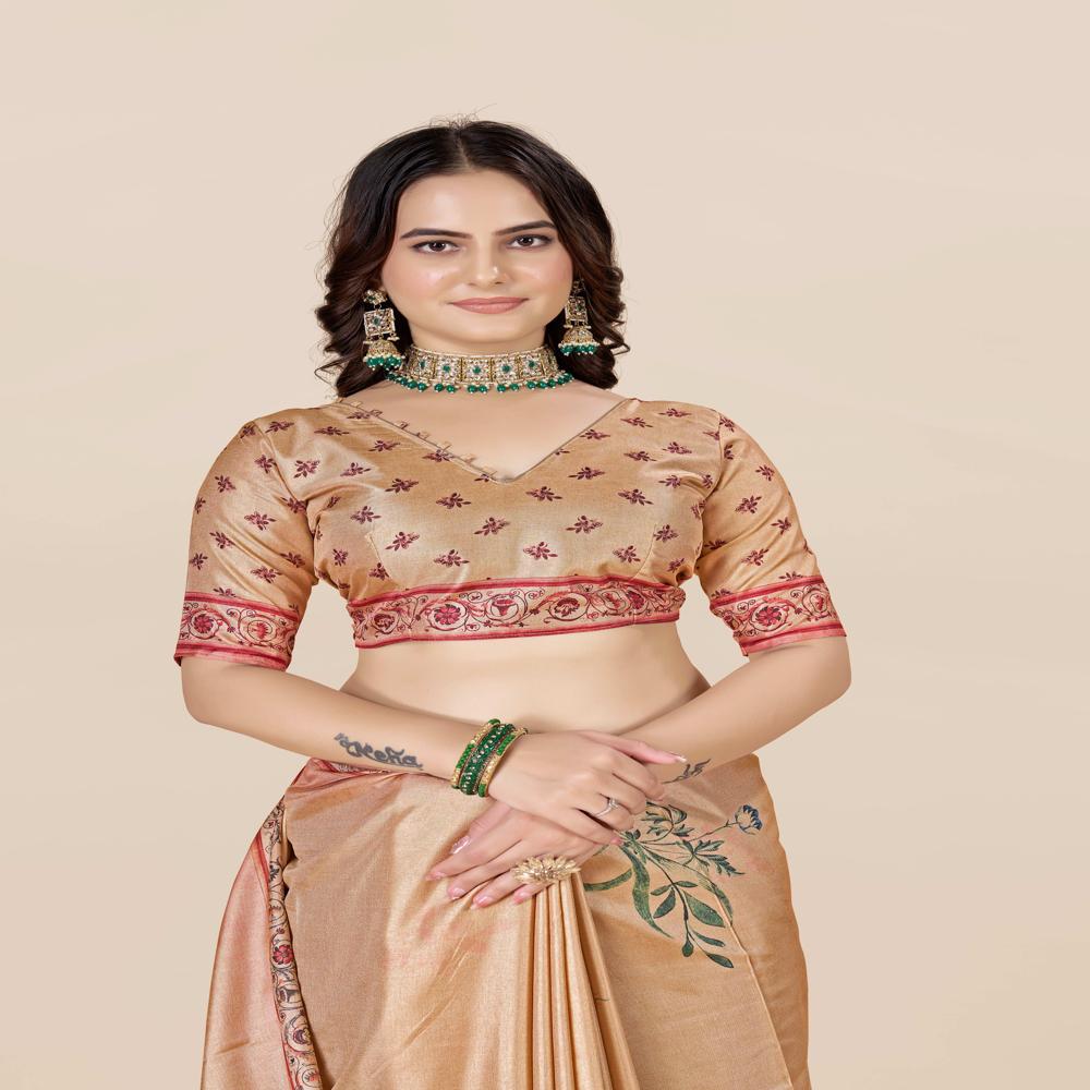 Copper-toned And Red Saree