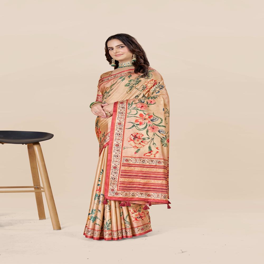 Copper-toned And Red Saree