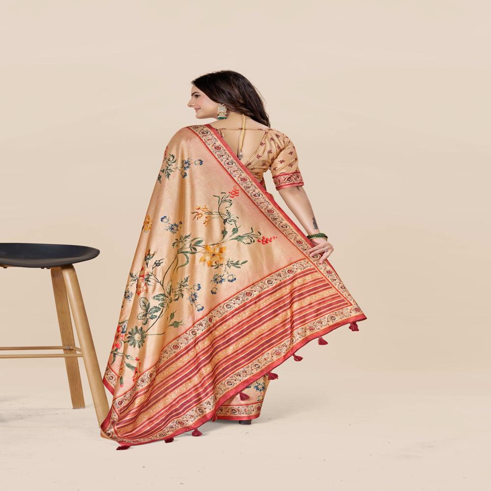 Copper-toned And Red Saree