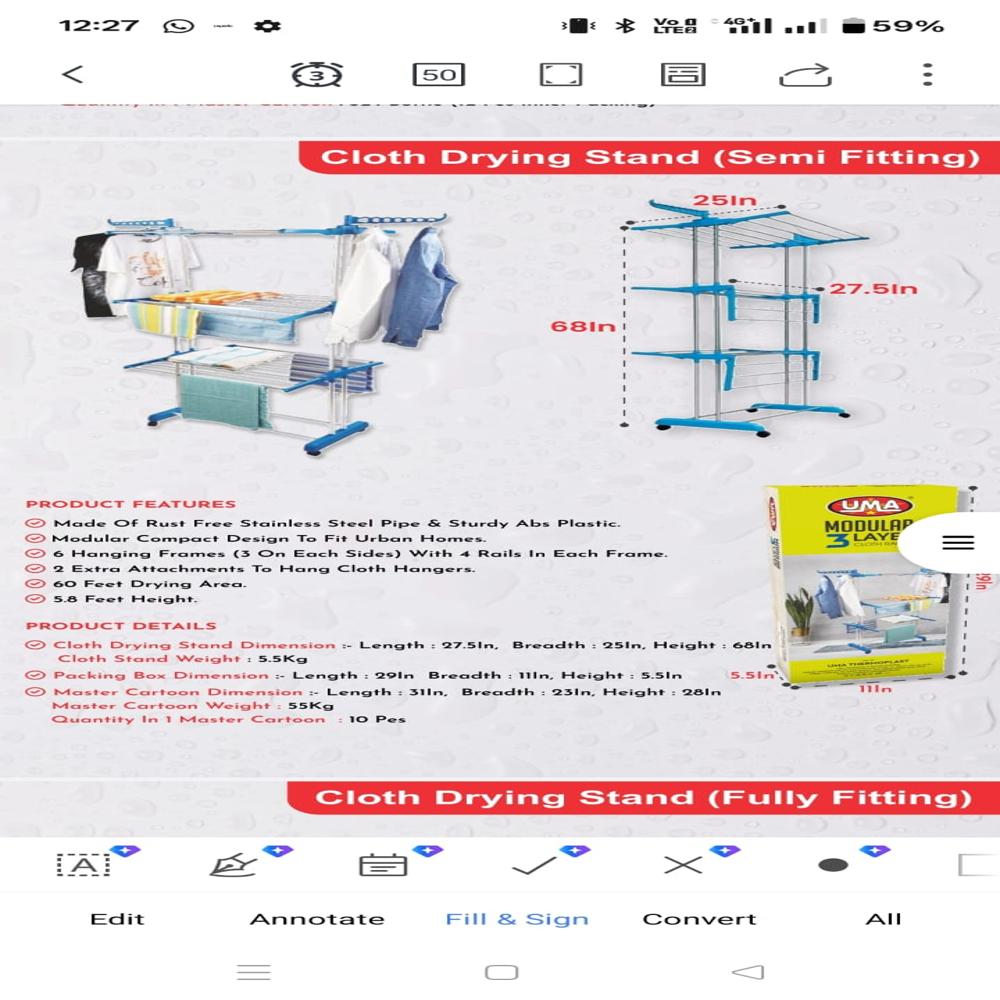 Uma 3 Layer Cloth Stand(semi Fitting) - Color: Blue