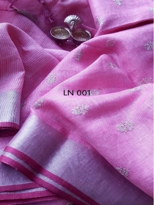 Pure Linen Embroidery Saree - Gender: Female