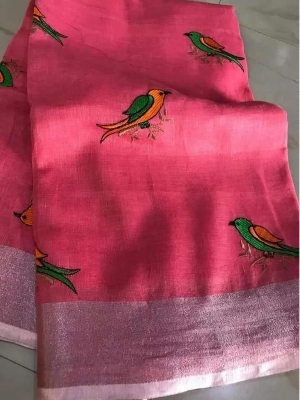 Pure linenEmbroidery saree