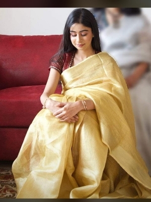 Tissue Linen Saree - Color: Multiple