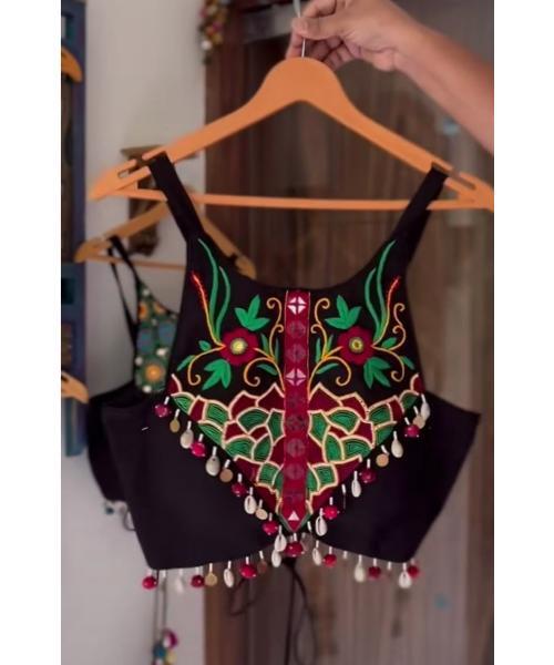 Sclout Navratri Special Tradiotional Pure Cotton Embroidered Rajasthani Kutchi Work Blouse for Women
