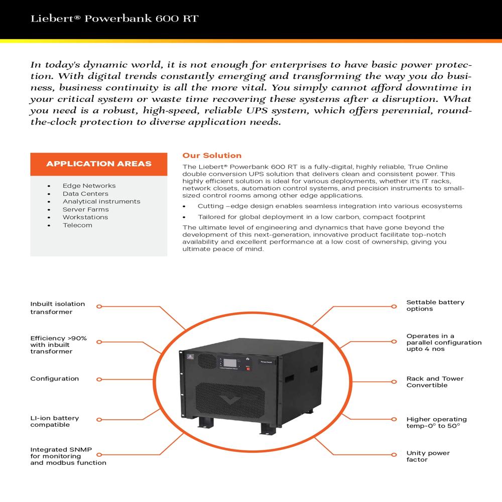 Liebert Powerbank 600 Rt 6kva (1x1) Ups - Color: As Per Requirement