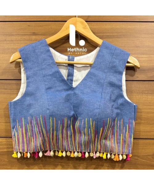 Denim Work Navaratri Blouse For Women - Design: Traditional Indian