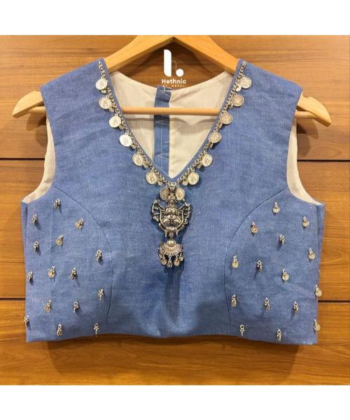 Denim Work Navaratri Blouse For Women - Design: Traditional Indian
