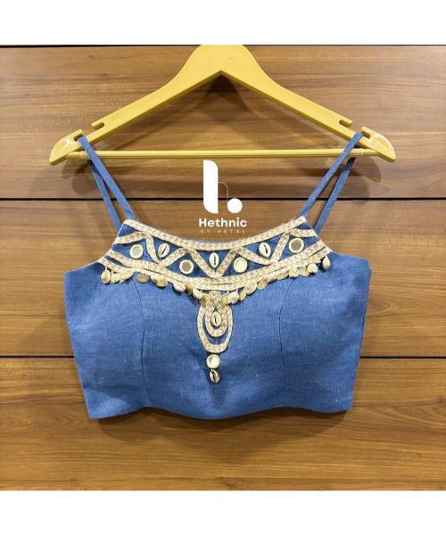 Denim Work Navaratri Blouse For Women - Design: Traditional Indian