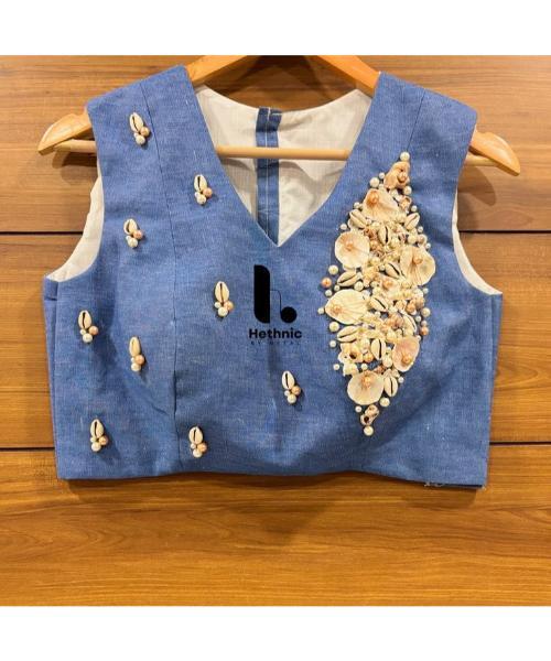 Denim Work Navaratri Blouse For Women - Design: Traditional Indian