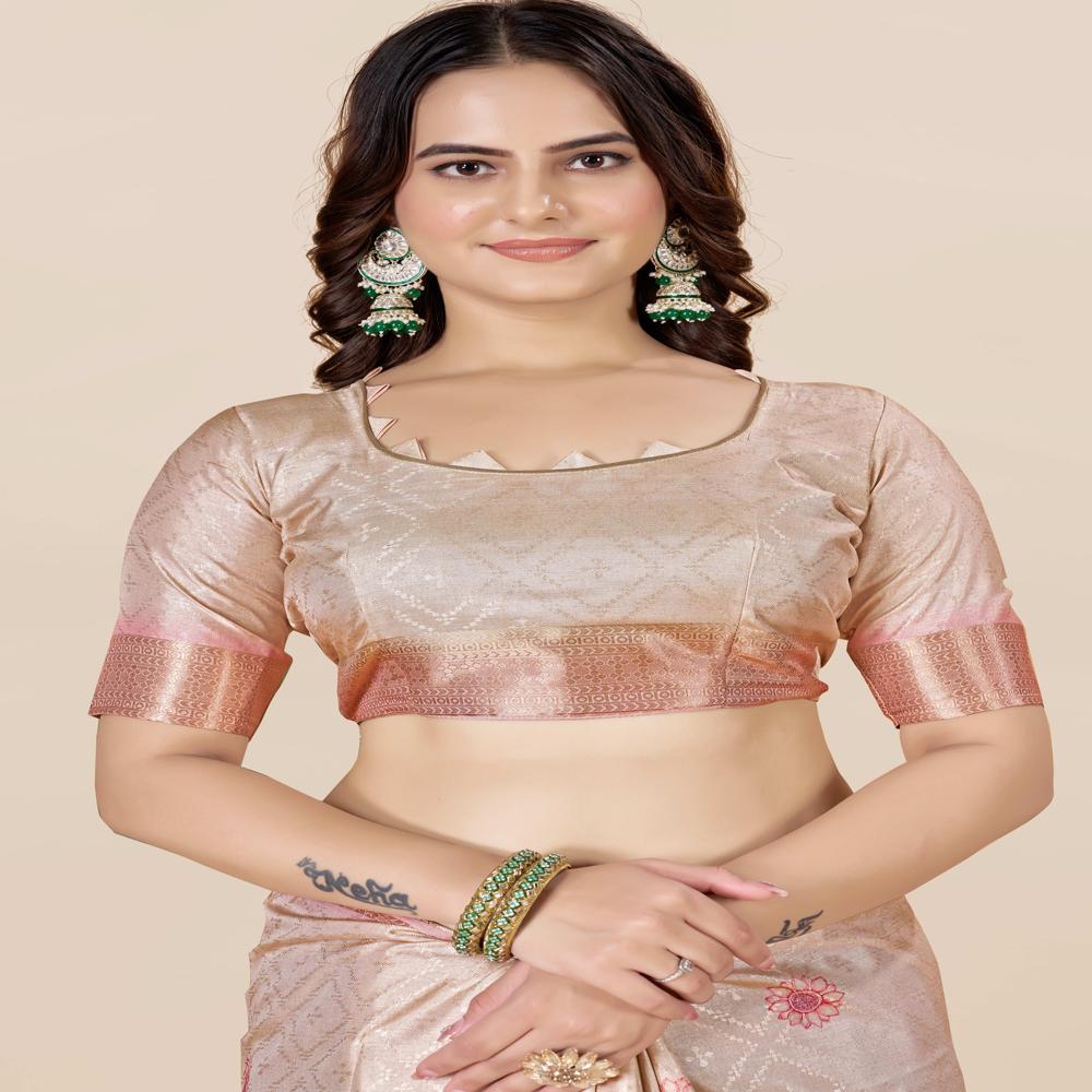 Rose And Beige Floral Saree