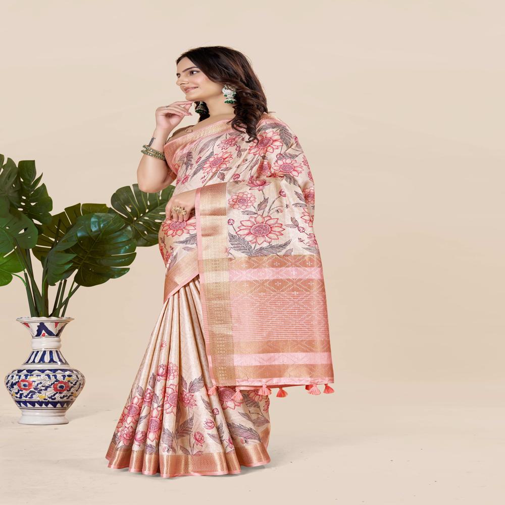 Rose And Beige Floral Saree