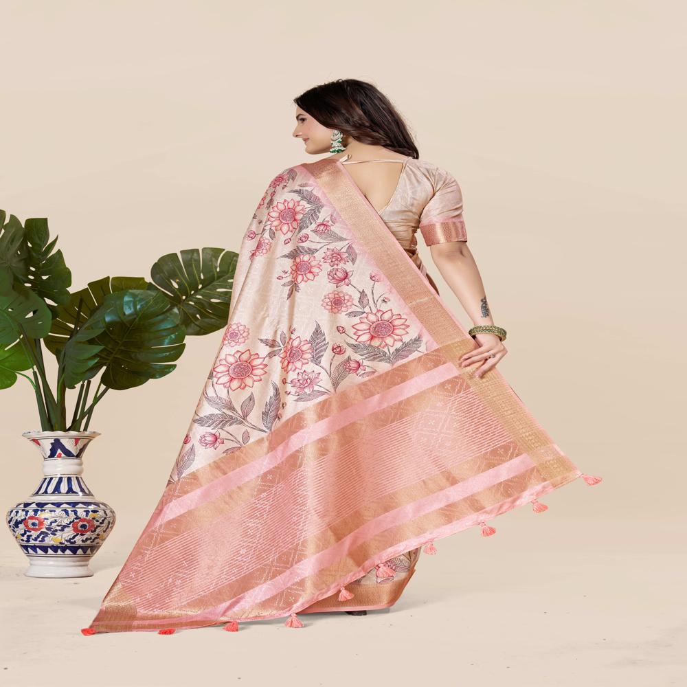Rose And Beige Floral Saree
