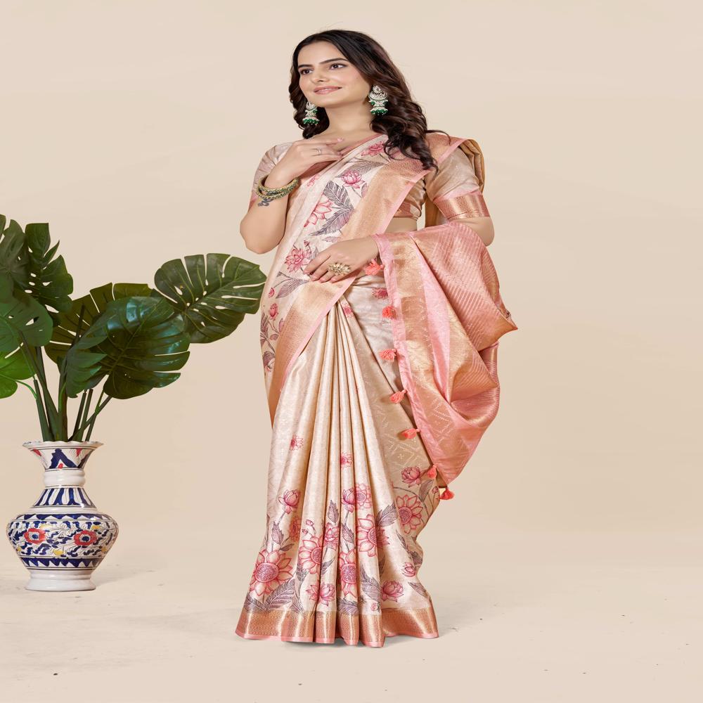 Rose And Beige Floral Saree