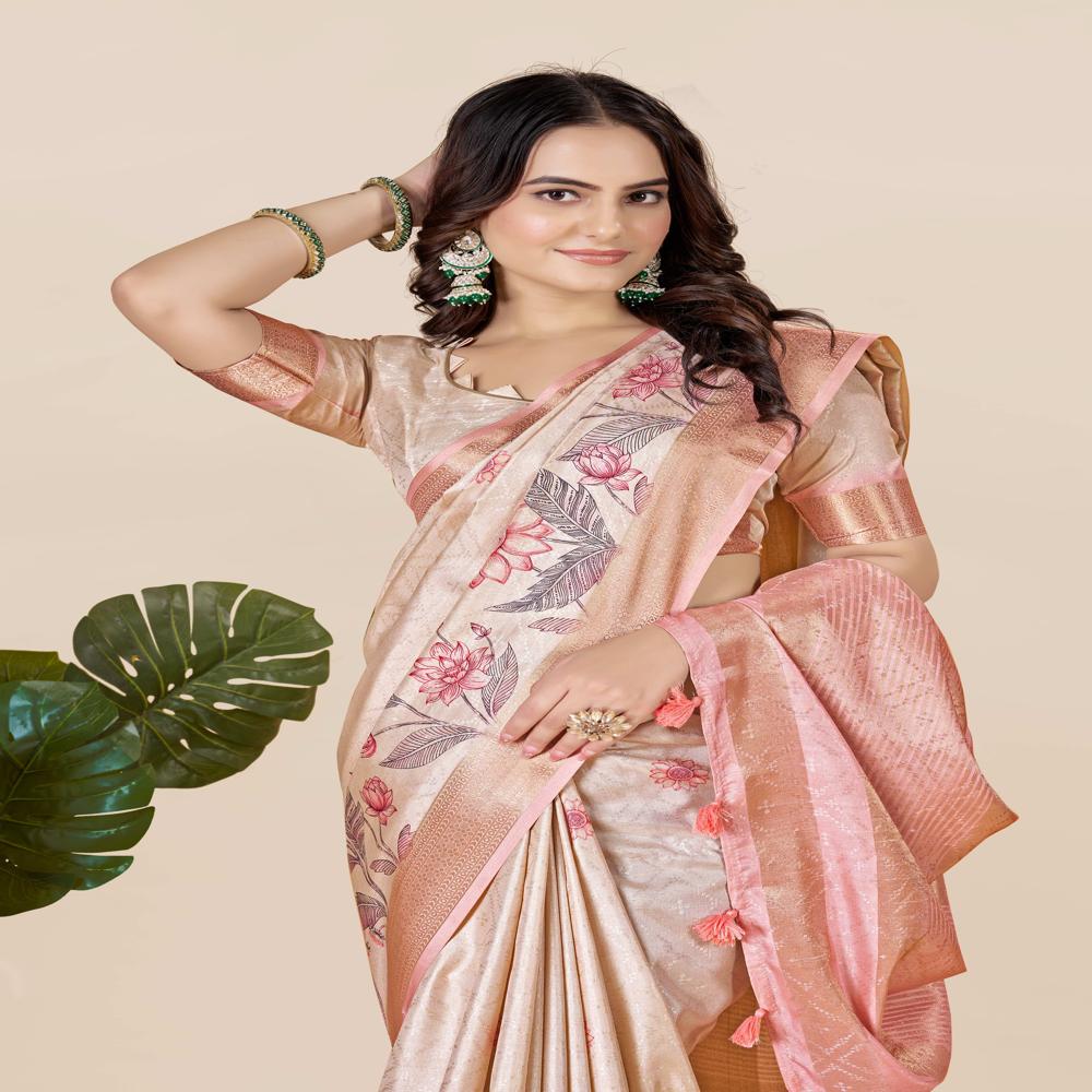 Rose And Beige Floral Saree