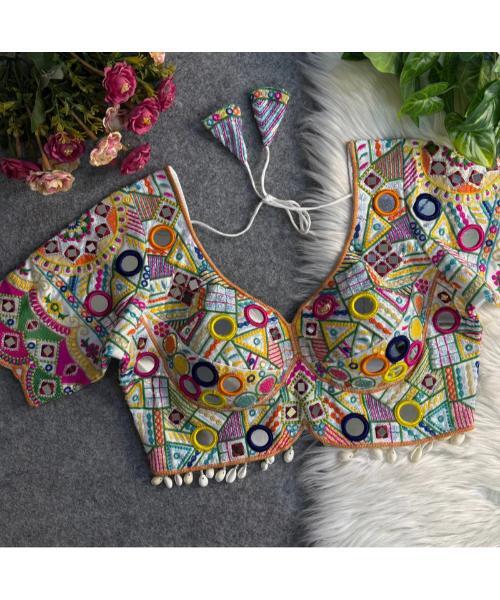 Navratri Wear Mirror Work Readymade Blouse