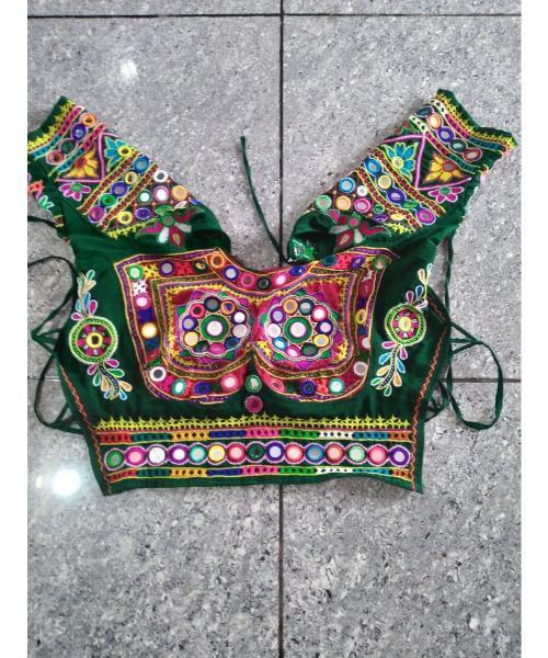 Navratri Wear Mirror Work Readymade Blouse - Neck Style: V-neck