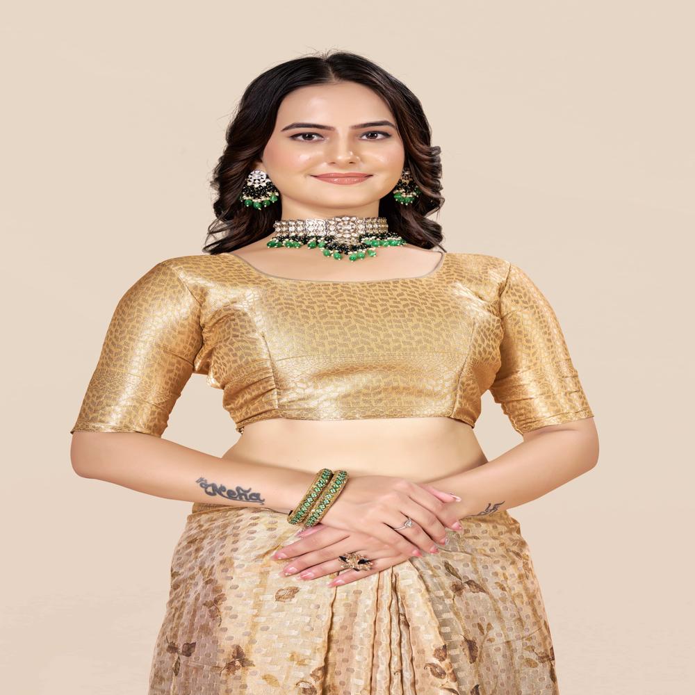 Floral Printed Woven Design Zari Saree