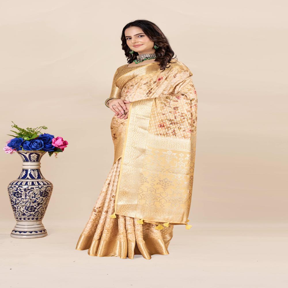 Floral Printed Woven Design Zari Saree