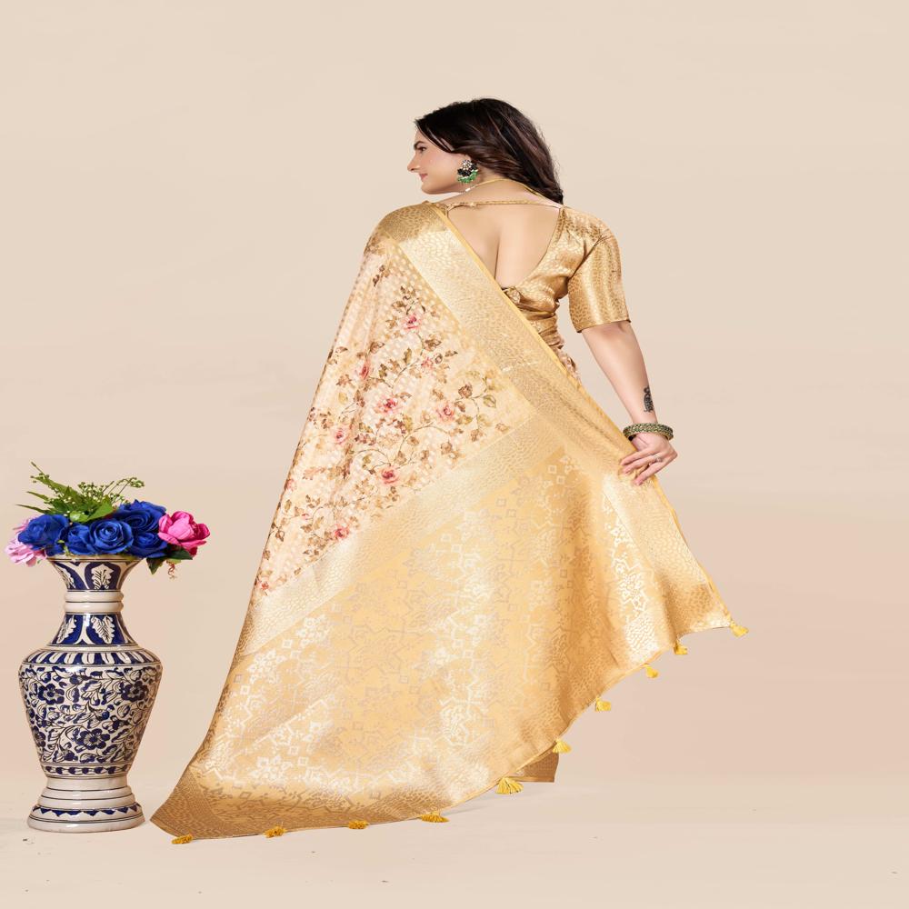 Floral Printed Woven Design Zari Saree
