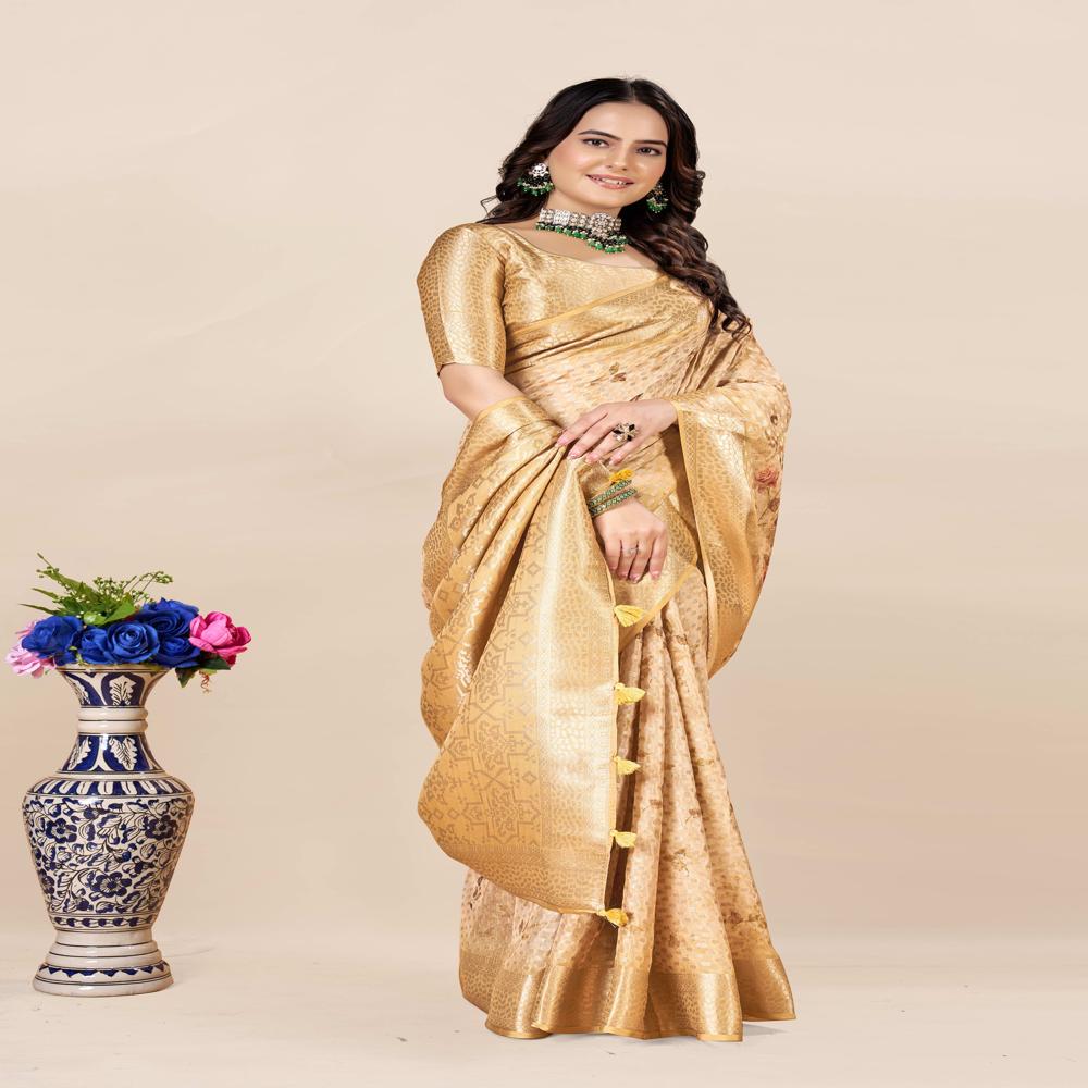 Floral Printed Woven Design Zari Saree