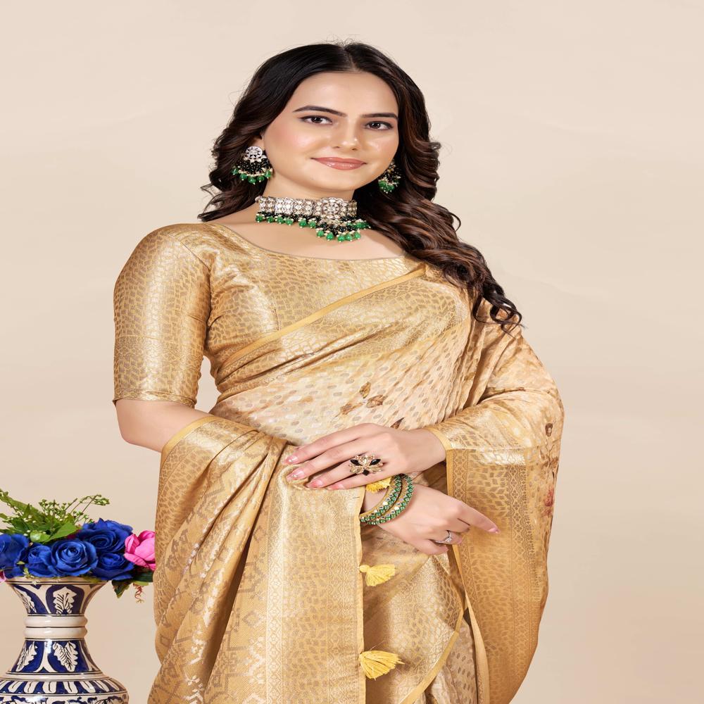 Floral Printed Woven Design Zari Saree