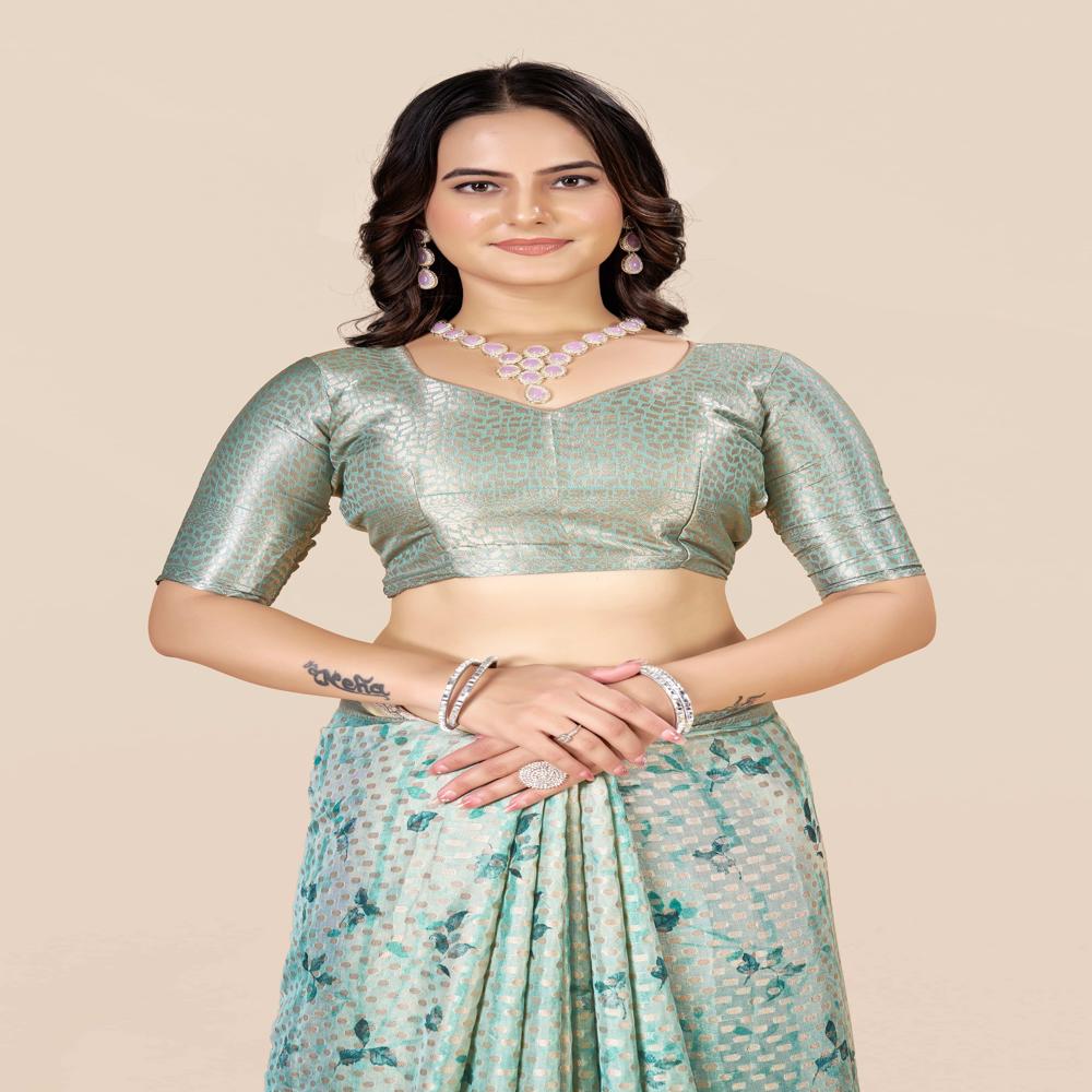 Floral Printed Zari Woven Design Saree