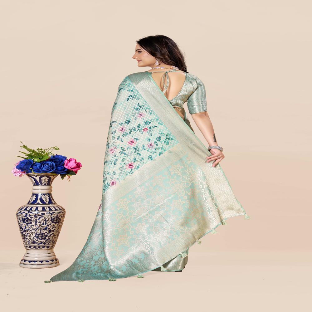 Floral Printed Zari Woven Design Saree