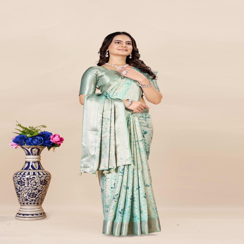 Floral Printed Zari Woven Design Saree