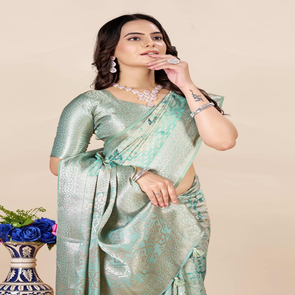 Floral Printed Zari Woven Design Saree