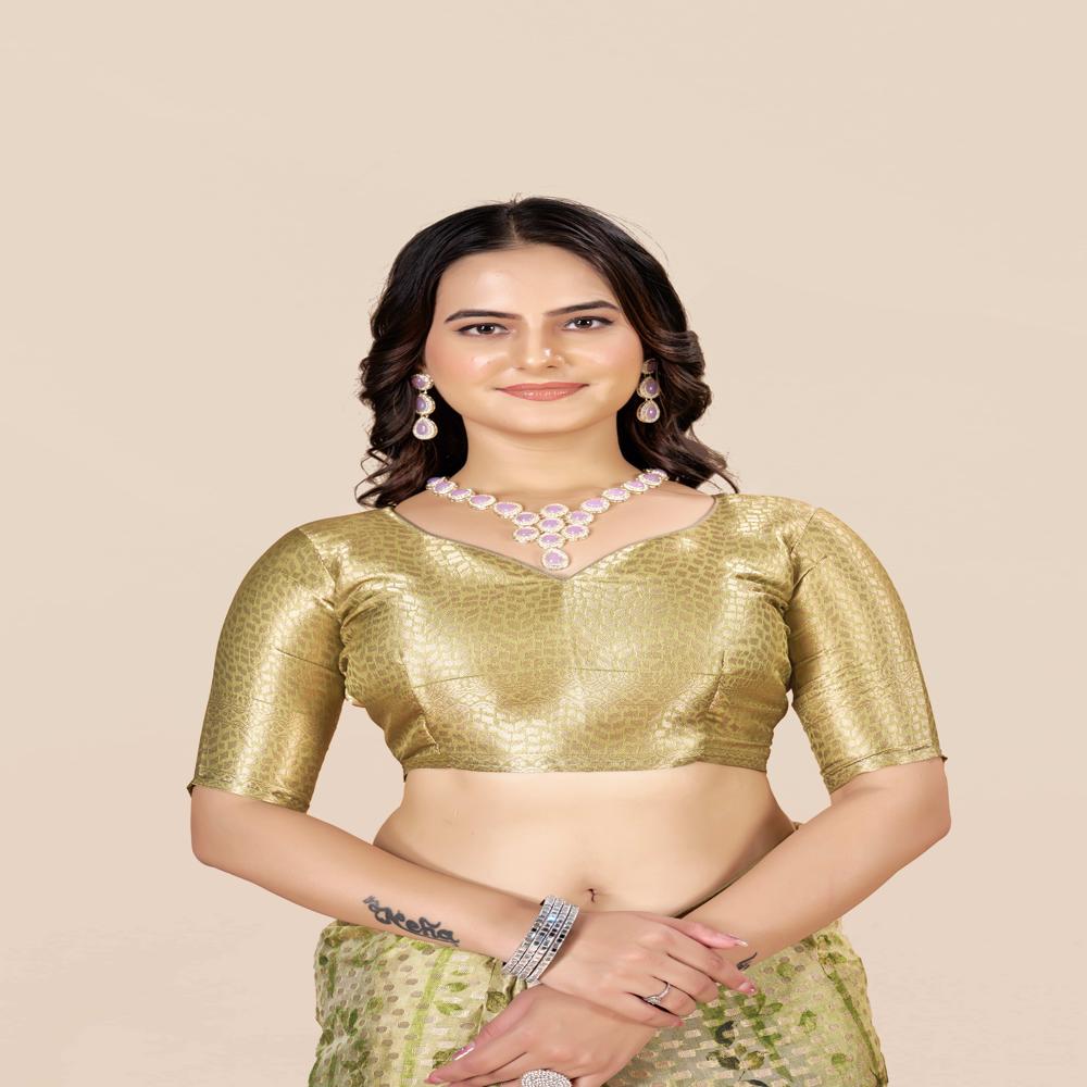 Floral Zari Art Silk Saree - Art Silk Fabric, 5.5m + 0.8m Blouse Piece, Green With Digital Patola-inspired Floral Print, Opaque Zari Work