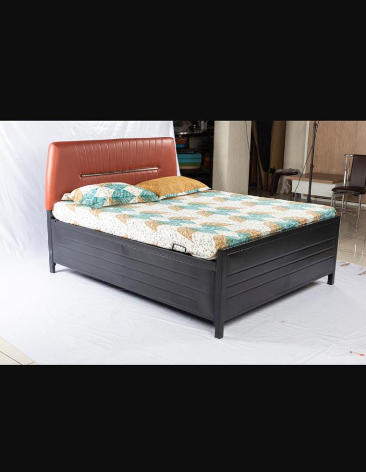 Om Woods Db 757 6*5 Metal Storage Bed - Wood Material, 6x5 Feet, Black Powder Coated Finish | Eco-friendly Design, No Assembly Required, Smooth Finish