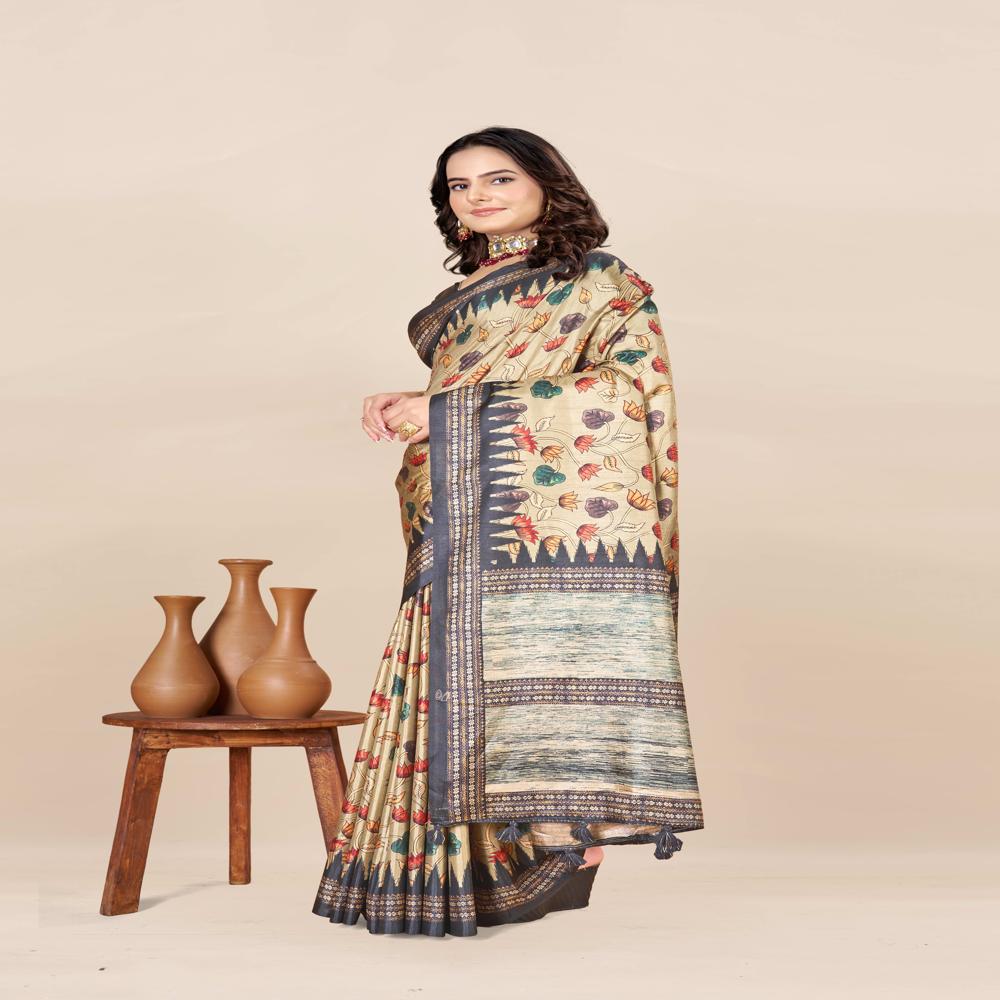 Floral Printed Zari Festive Saree