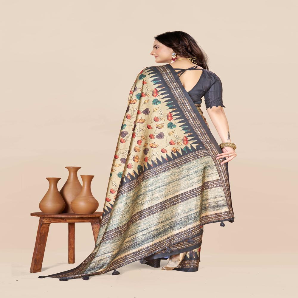 Floral Printed Zari Festive Saree