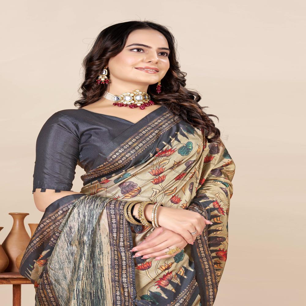 Floral Printed Zari Festive Saree