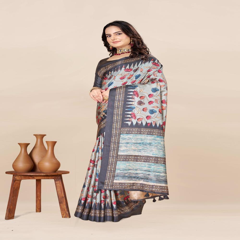 Floral Printed Woven Design Zari Saree