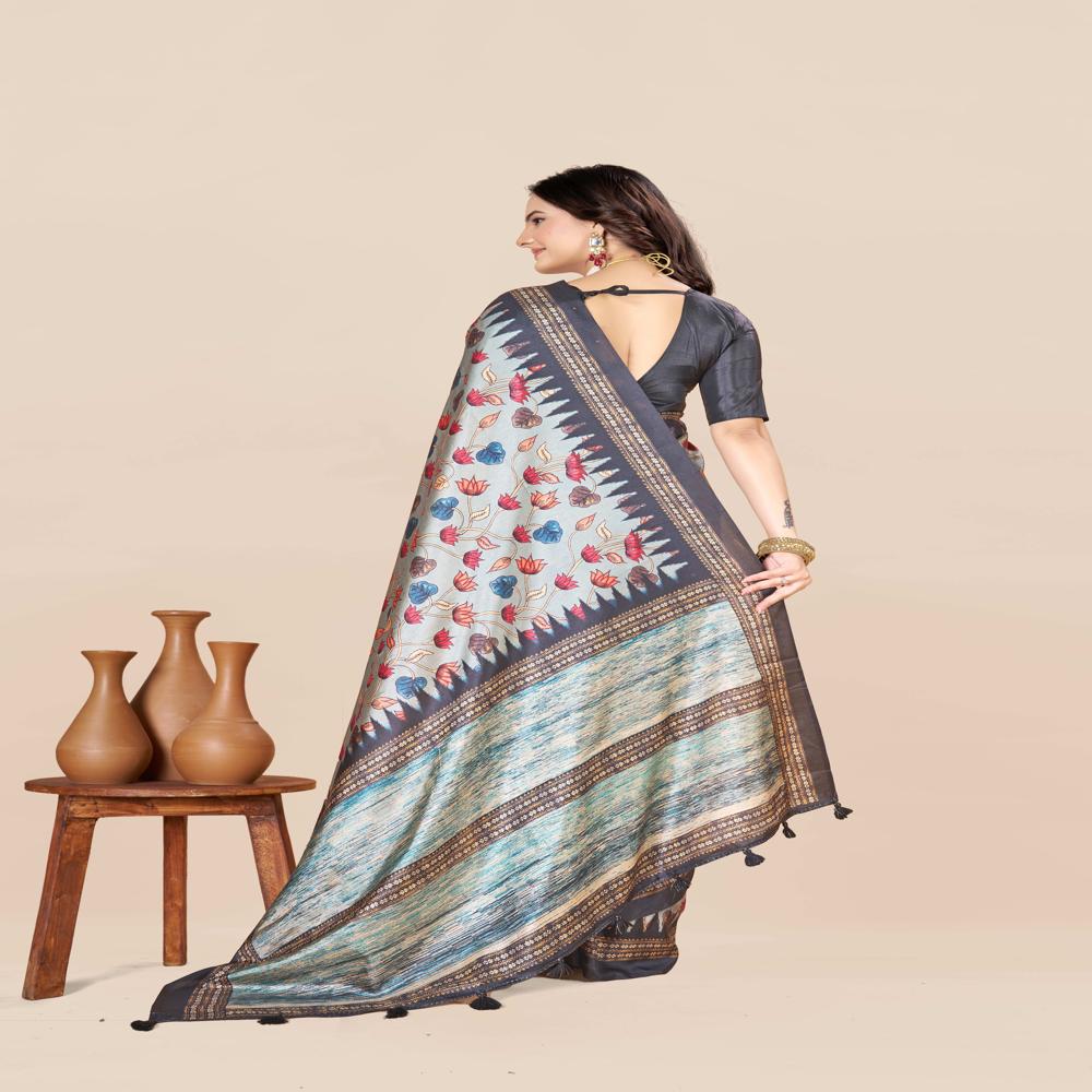Floral Printed Woven Design Zari Saree