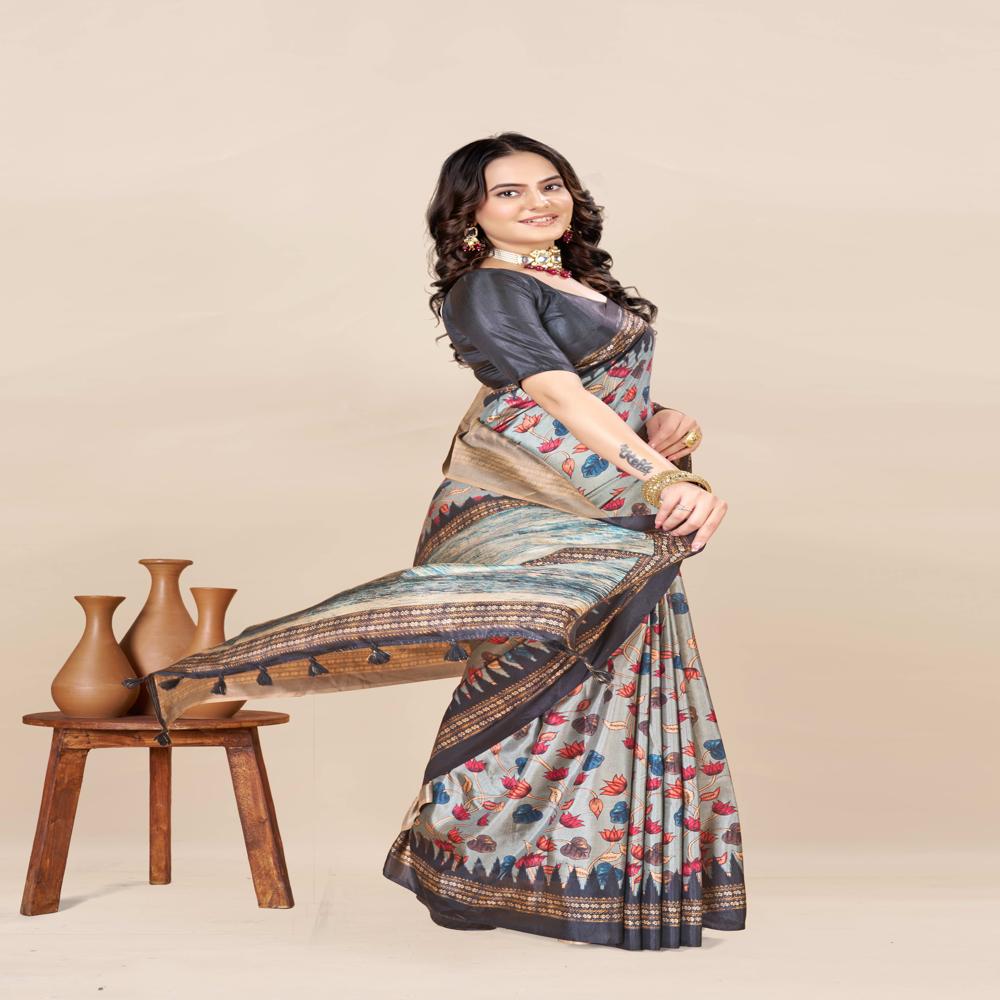 Floral Printed Woven Design Zari Saree