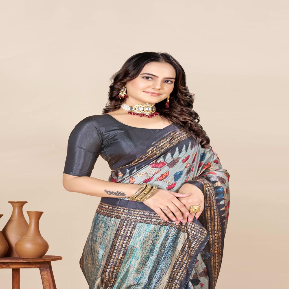 Floral Printed Woven Design Zari Saree