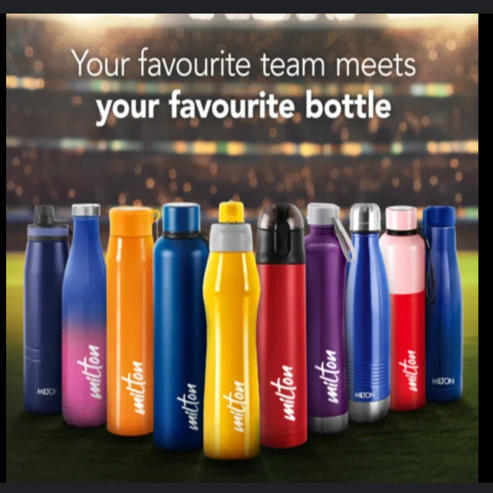 Milton Bottle - Stainless Steel 1.05 Litre, 8.4 X 8.4 X 30 Cms, Black | Double Walled Vacuum Insulated, Inner Copper Coating, Hassle-free Pouring