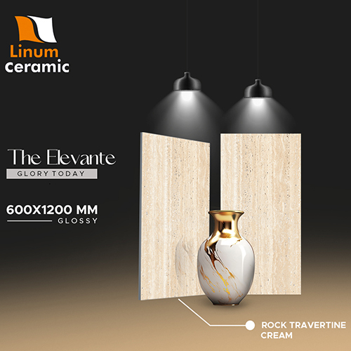 600x1200 MM Rock Travertine Cream Glossy Finish Tile