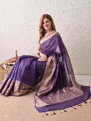 Pure Linen Silk Saree - Occasion: Party Wear