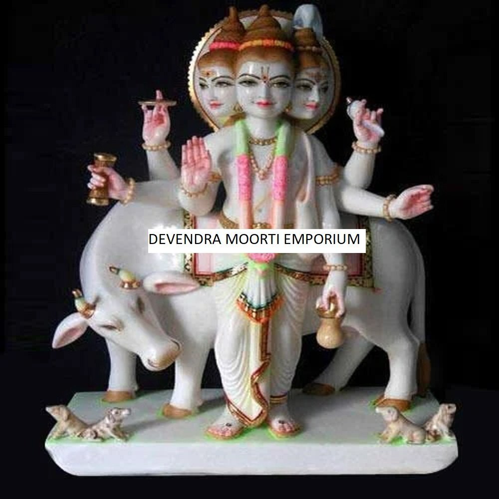 Premium Marble Lord Dattatreya Murti - Color: White