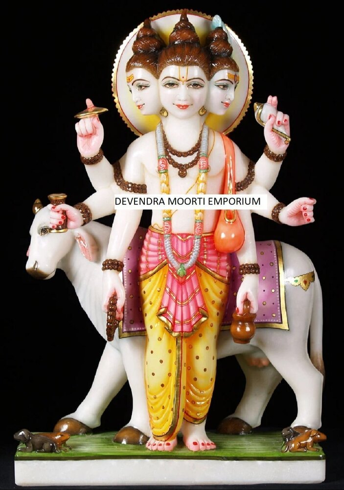 Export Quality Marble Dattatreya Sculpture - Color: White