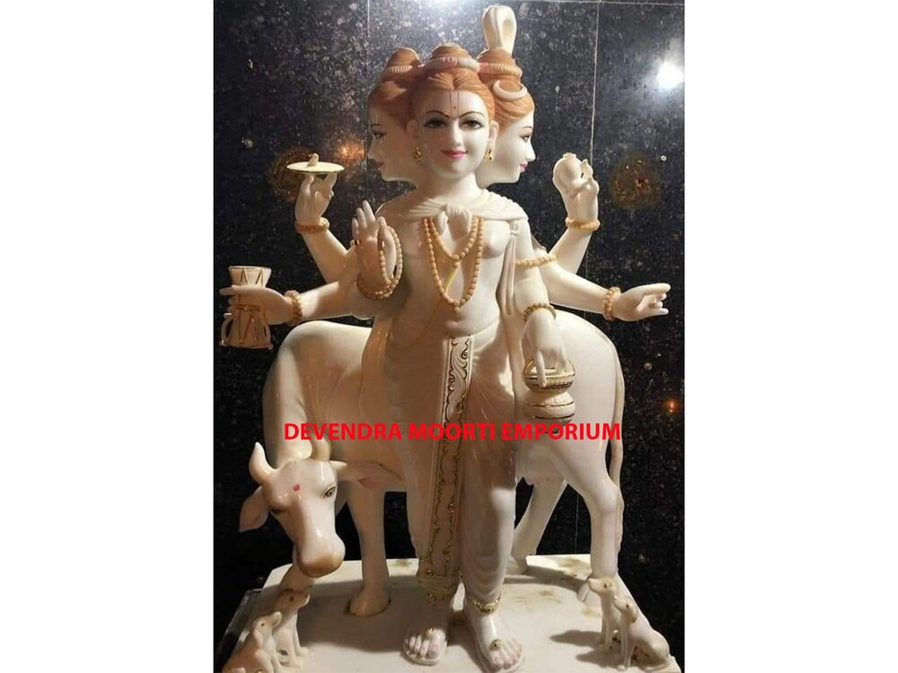 White Sangmarmar Marble Dattatreya Statue - Design Type: Customizable