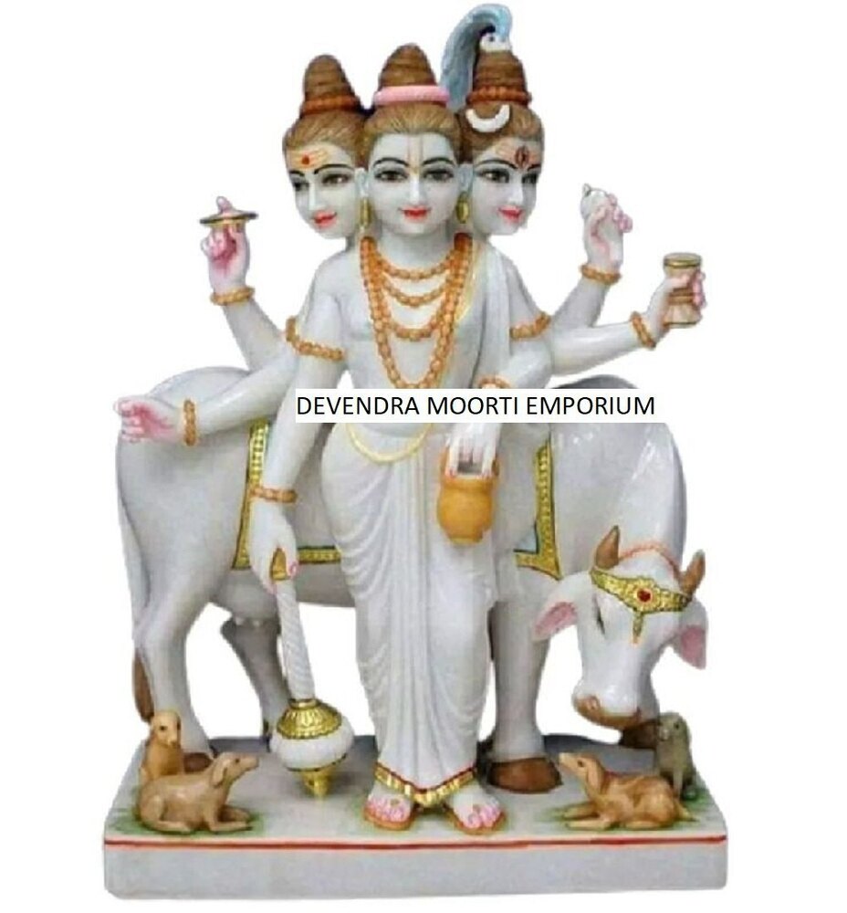 2Ft Dattatreya Marble Statue - Color: White