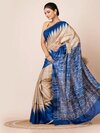 Pure Tussar Ghicha Block Print Saree - Occasion: Party Wear